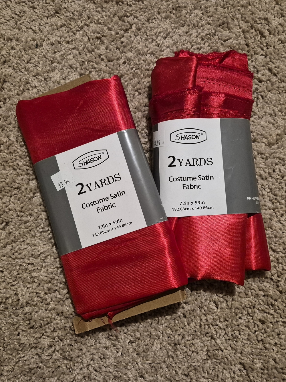 Shason Red Costume Satin Fabric - 2 Yards (Each)